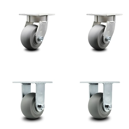 Service Caster 4 Inch Kingpinless Thermoplastic Rubber Wheel Swivel Caster Swivel 2 Rigid, 2PK SCC-KP30S420-TPRRD-2-R-2